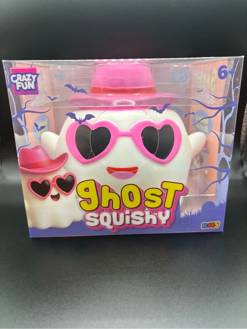Ghost Squishy Toy - White with Pink Hat & Sunglasses